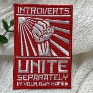 Red and White Introverts Unite Patch, 3.2 Inches
